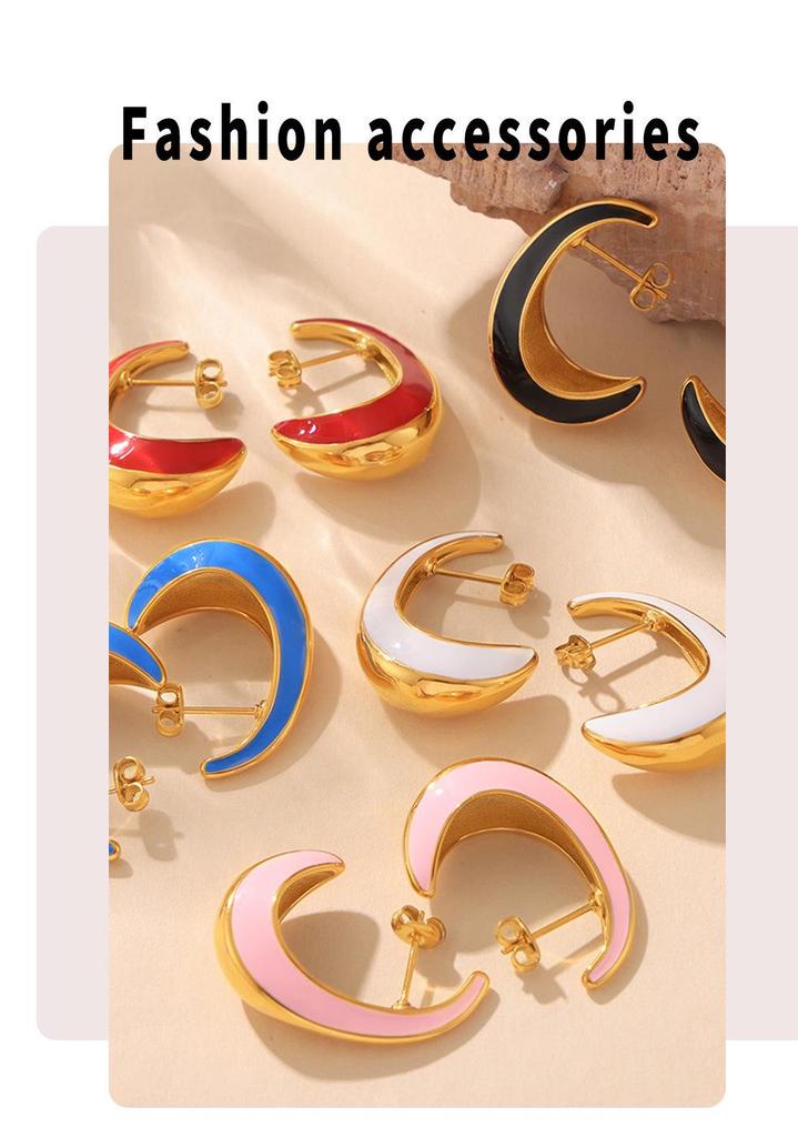 European Chic 18K Gold Plated Crescent Drop Earrings