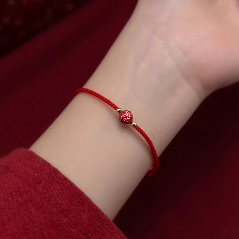 Cinnabar Lotus And Titanium Bead Protection Lucky Red String Natural Cinnabar Protection Bracelet Gift