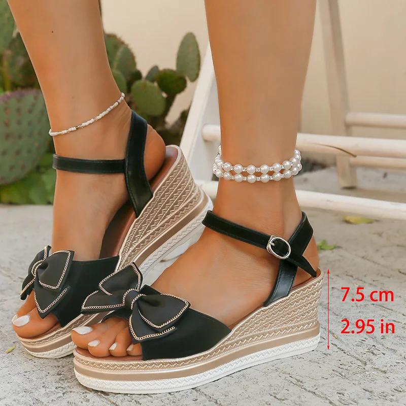 Fashion Women's Sandals 2025 Fashion Bow Knot Platform Sandals Women Elegant Wedge Sandal Female New Summer Anti-Slip Open Toe Sandalias