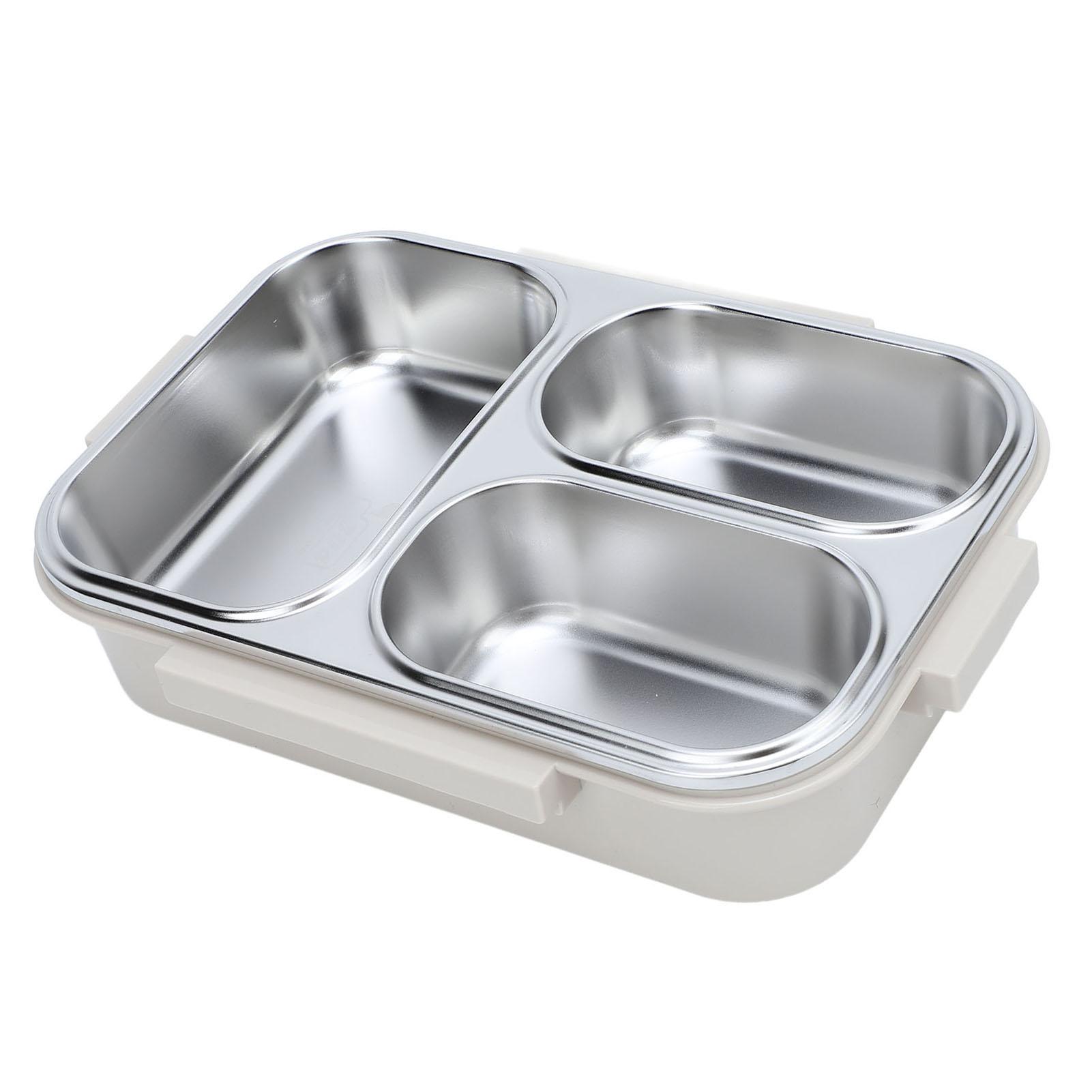 Divided Lunch Box 304 Stainless Steel Leakproof Heatable 3 Compartments Rectangular Food Container 1.2L Capacity