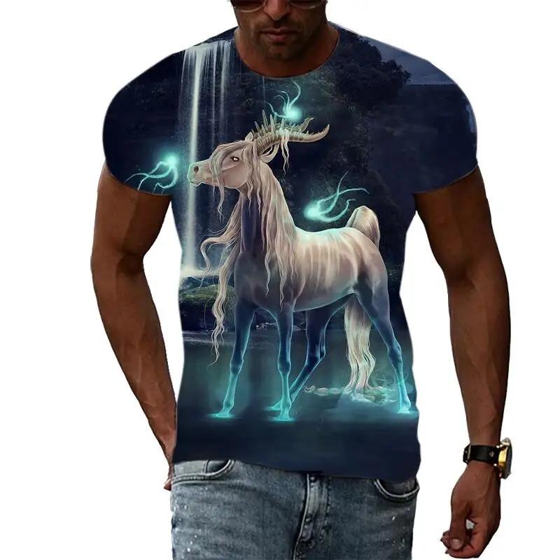 New Fashion Horse Pattern 3D Printed Men's Hip Hop Personalized Round Neck Short sleeved T-shirt