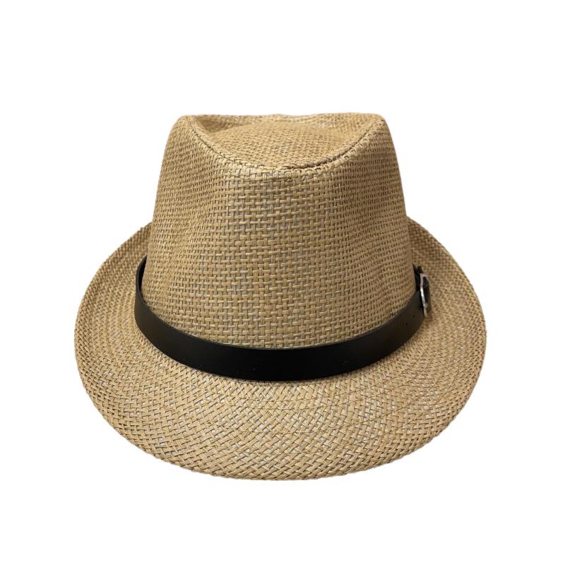 Unisex Fedora z szerokim rondem ze słomy papierowej z klasycznym skórzanym paskiem do ochrony przed słońcem