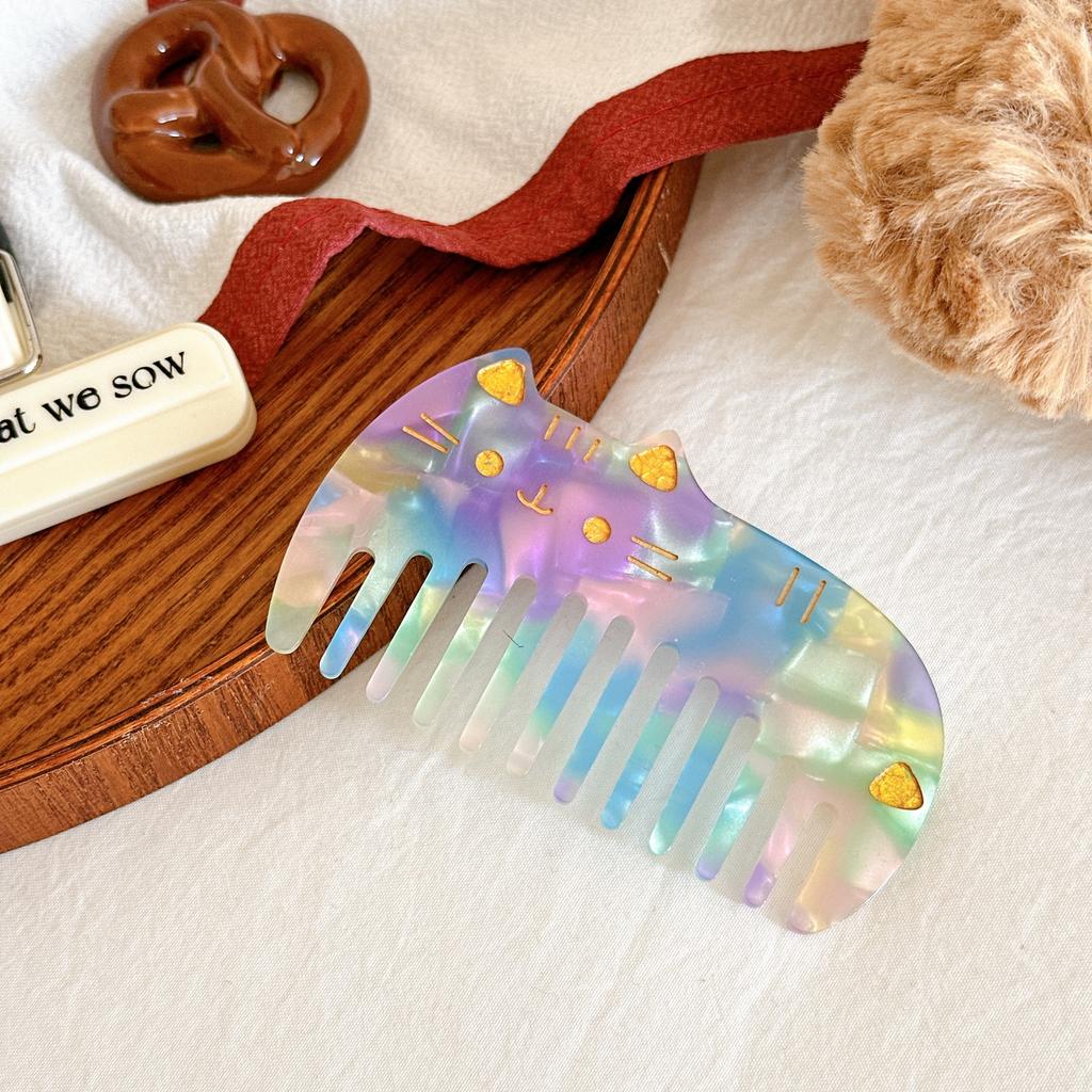 Korean Acetate Wide Tooth Comb for Women  Vintage Cute Cat Design Travel Portable Leopard Print Anti Static Kids Hair Comb