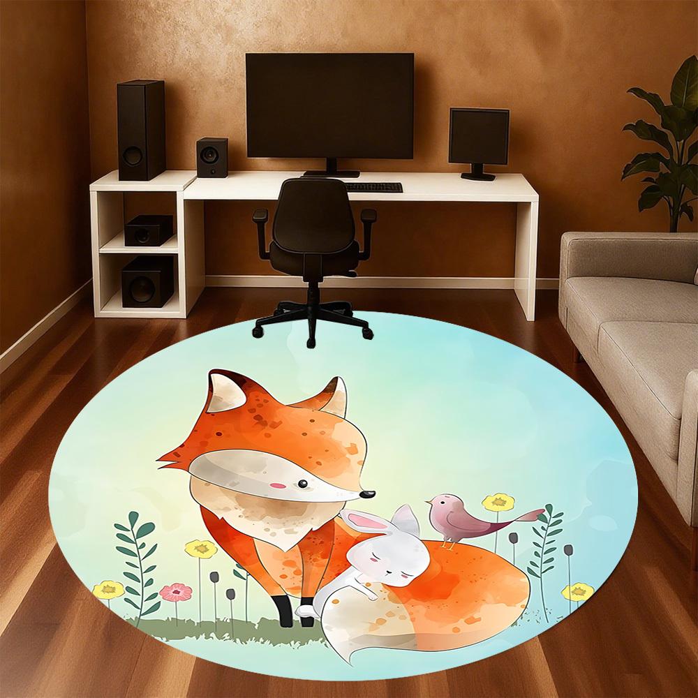 1pc fox rabbit Round Chair mat Area Rug - Non-Slip, Floor Mat for Office, Bedroom, and Indoor Decor c1125609