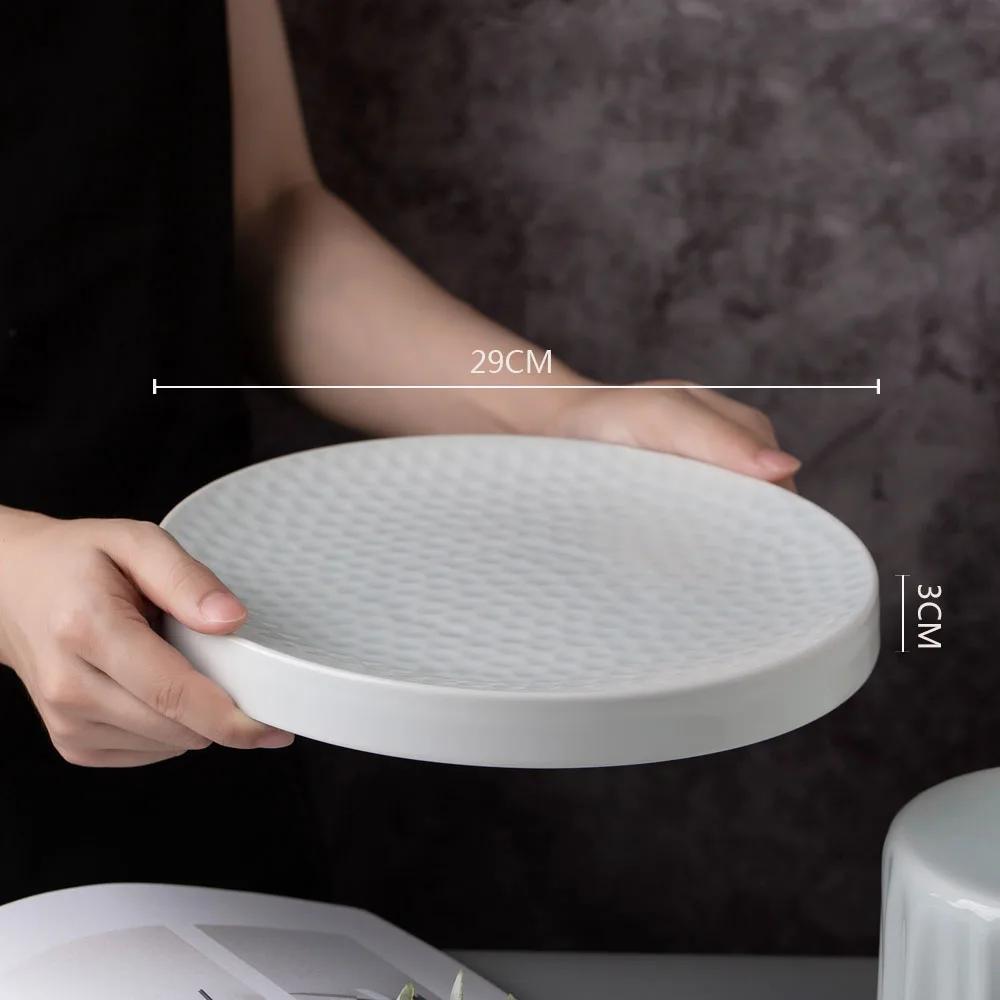 Ceramic Dinner Plate Restaurant Irregular Texture Flat Steak Dessert Plates Pasta Home Solid Color Tableware