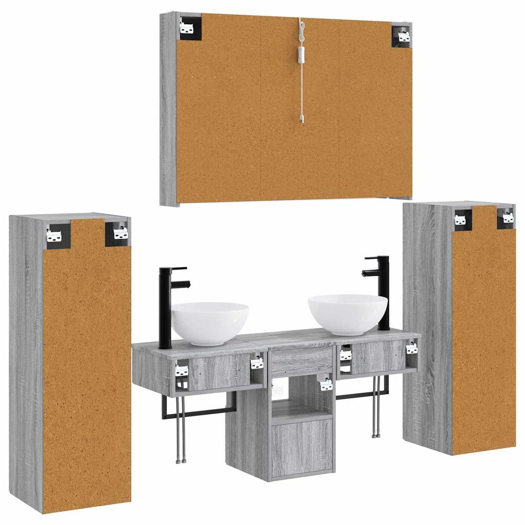 Bathroom Furniture Set 6 pcs Grey Sonoma Engineered Wood and Glass