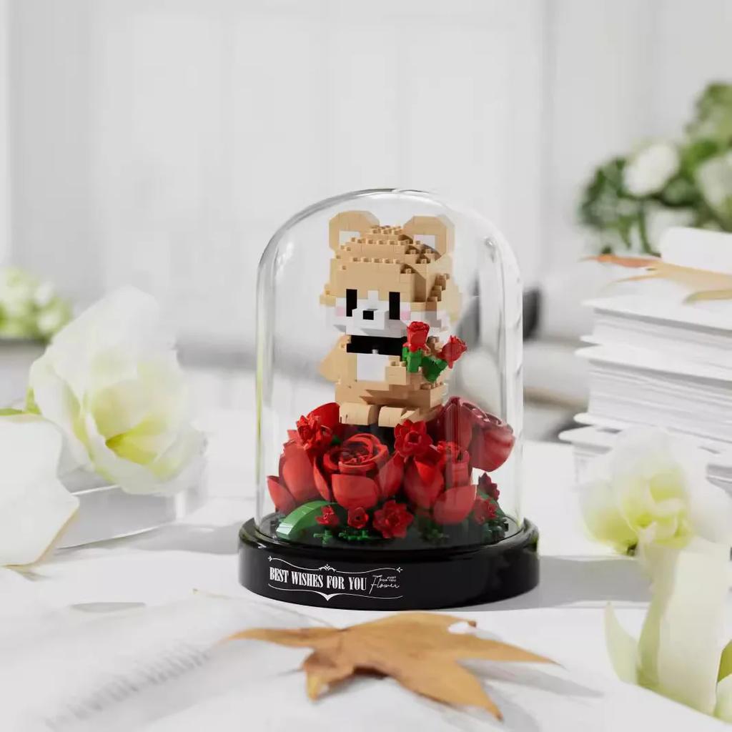 Non-Toxic Mini Building Block Animal Garden Cartoon Rabbit Rose Bricks Diy Assemable Eternal Flower Creative Educational Toys For Children