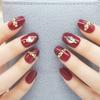 Red Handmade Press-On Nails Set Heart With Pearl Design Short Elegant Sweet Style Full Cover Nail Tips For Women And Girls