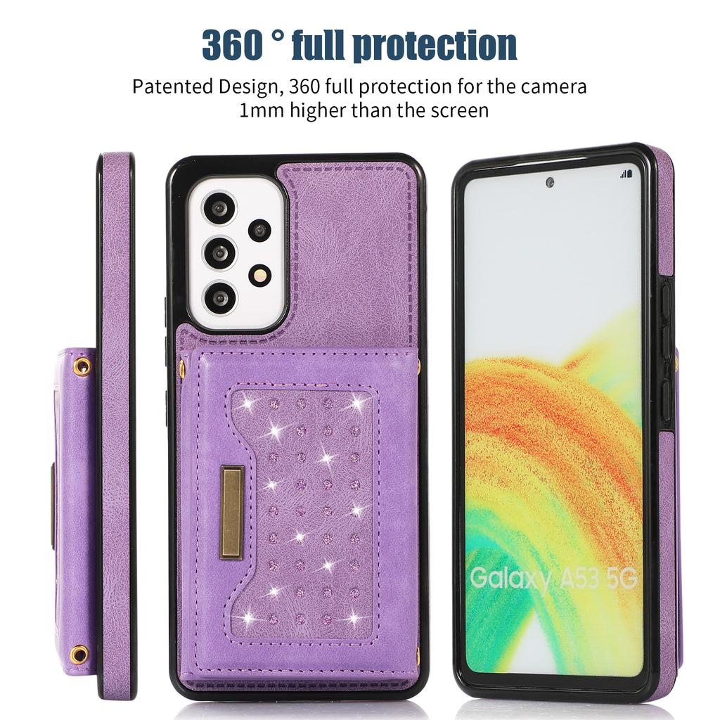 Lanyard Crossbody Wallet Leather Cards Solt Bag Cover for Samsung Galaxy S23 S22 Ultra S21 FE A54 A52s A72 A53 5G Glitter Case