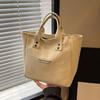 Canvas Handbag Large Capacity Zipper Closure Roomy Handbag Shopping Beach Travel Tote Bag Versatile Bento Bag