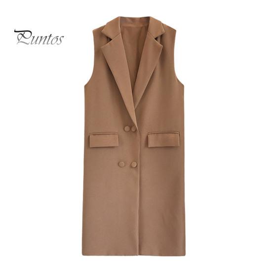 Podzim Jaro Ženy Vesta Stahovací límec Dvouřadý Volný Bez rukávů Délka Kapsy pod kolena Cardigan Jednobarevné Vesta na denní nošení