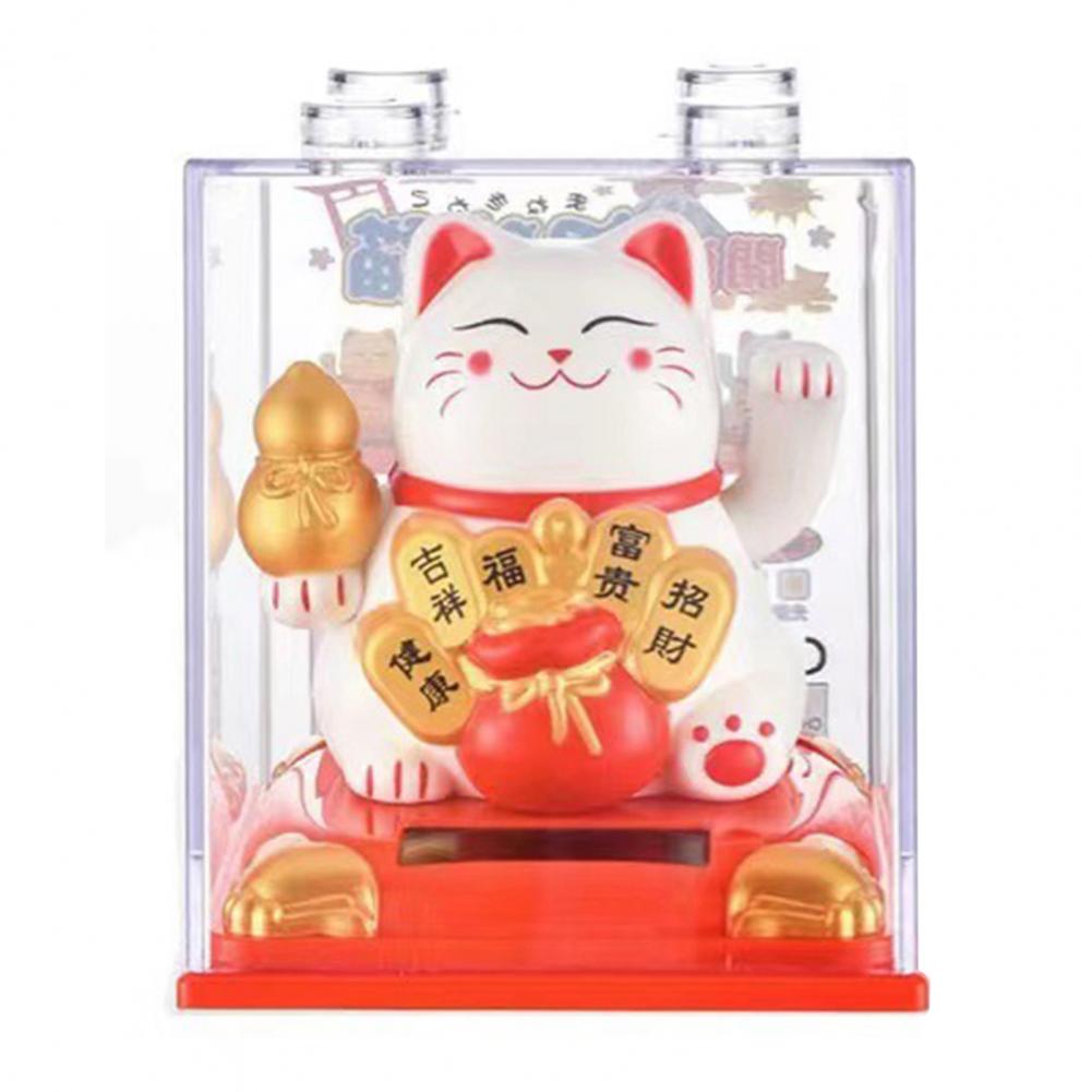 Lucky Wealth Waving Cat Chinese Gold Waving Hand Cat Solar Powered Swing Arm Lucky Cat Waving Fortune Figurine Cat Decoration