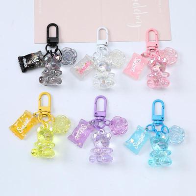 Colorful Heart Candy Keychain & Cute Bear Backpack Pendant - Student Bag Accessory