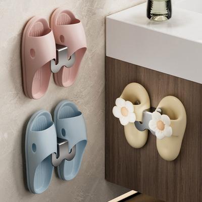Wall-Mounted Shoe Rack with Drainage Holes Space-Saving Aluminum Hooks for Bathroom Kitchen No-Drill Adhesive Installation Rack for Slippers Towels