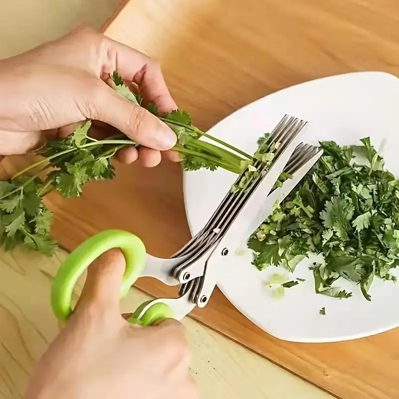 1 Stück Mehrklingen-Küchenschere - Extra-Groß, Edelstahl, Multifunktionale Fünfklingen-Gemüseschere mit Zwiebelblume