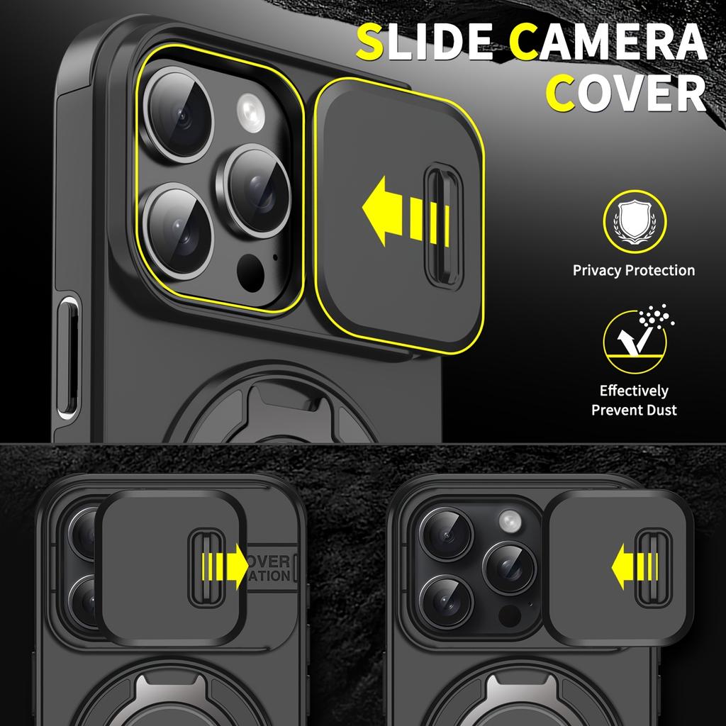 Heavy Duty Armor Magnetic Bracket Case for For Iphone 17 16 1 14 13 12 11 Pro Max Plus Slide Camera Protection PC Cover