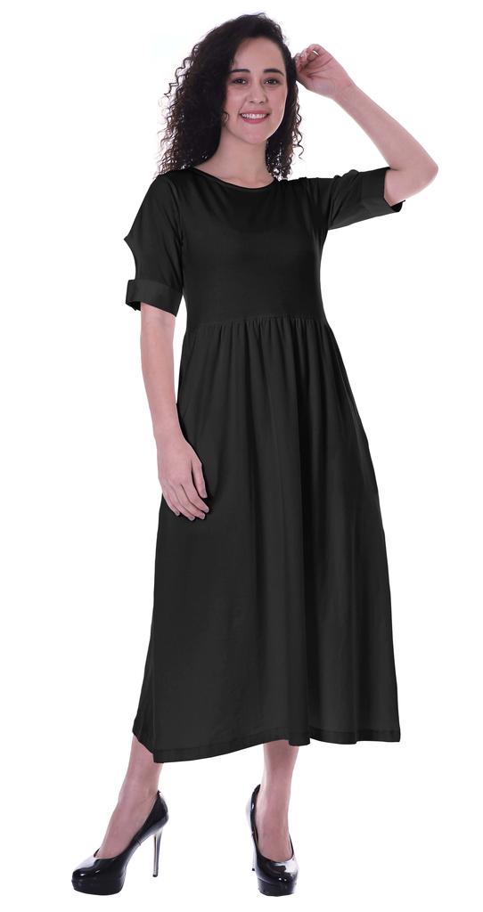Moomaya Damen Kleid mit geraffter Taille, teelange Kleider, klassisch, Sommer
