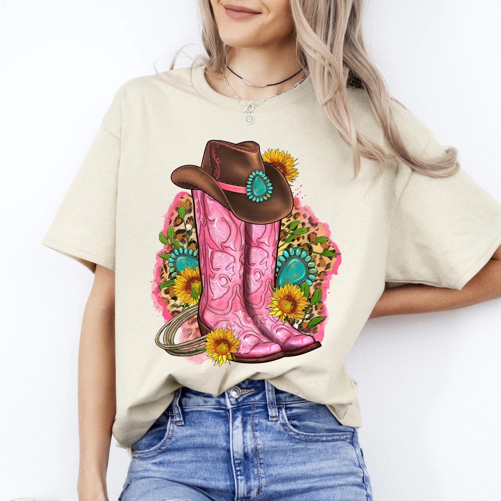 Cowgirl boots T-Shirt Western cowgirl leopard skin boots Unisex tee White Sand S 4XL