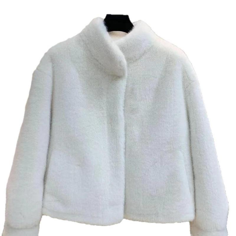 Imitation Velvet Fur Jacket Light Stand-up Collar Short Coat Women's Winter Fluff Jacket Padded with Cotton