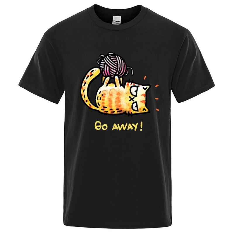 Angry Cat Go Away Cartoons Print Unisexs Tshirts Oversized Crewneck T Shirts Breathable Clothes Summer Cotton TShirt Loose