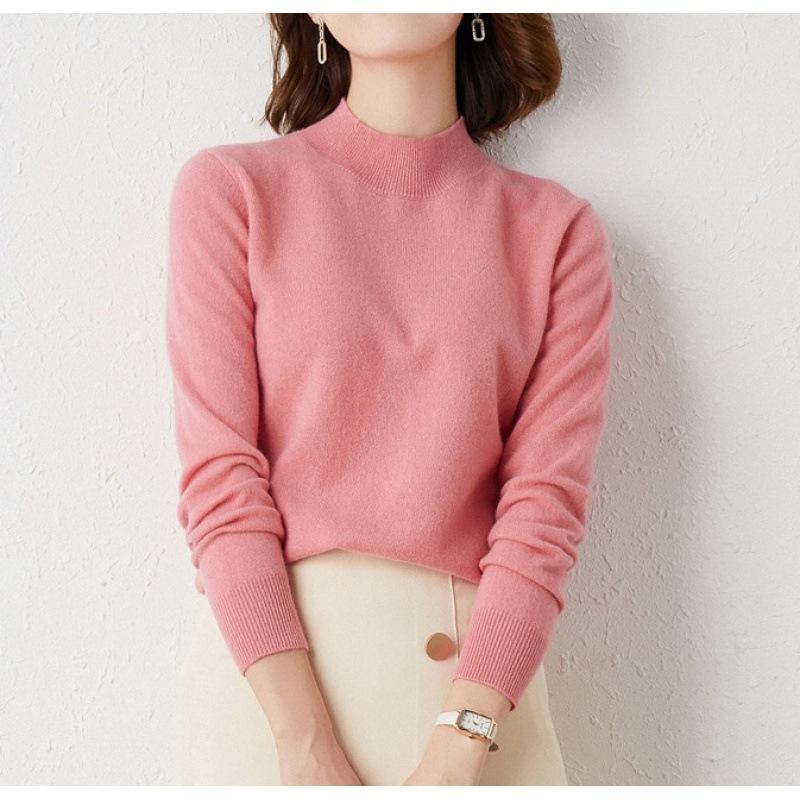 

Semi-turtleneck inner women s spring and autumn new loose sweater solid color long-sleeved knitted bottoming shirt One Size арбуз красный