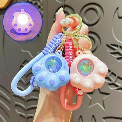 Cute Cat Paw Sunset Ambient Light Keychains Bags Pendant Couple Car Key Rings