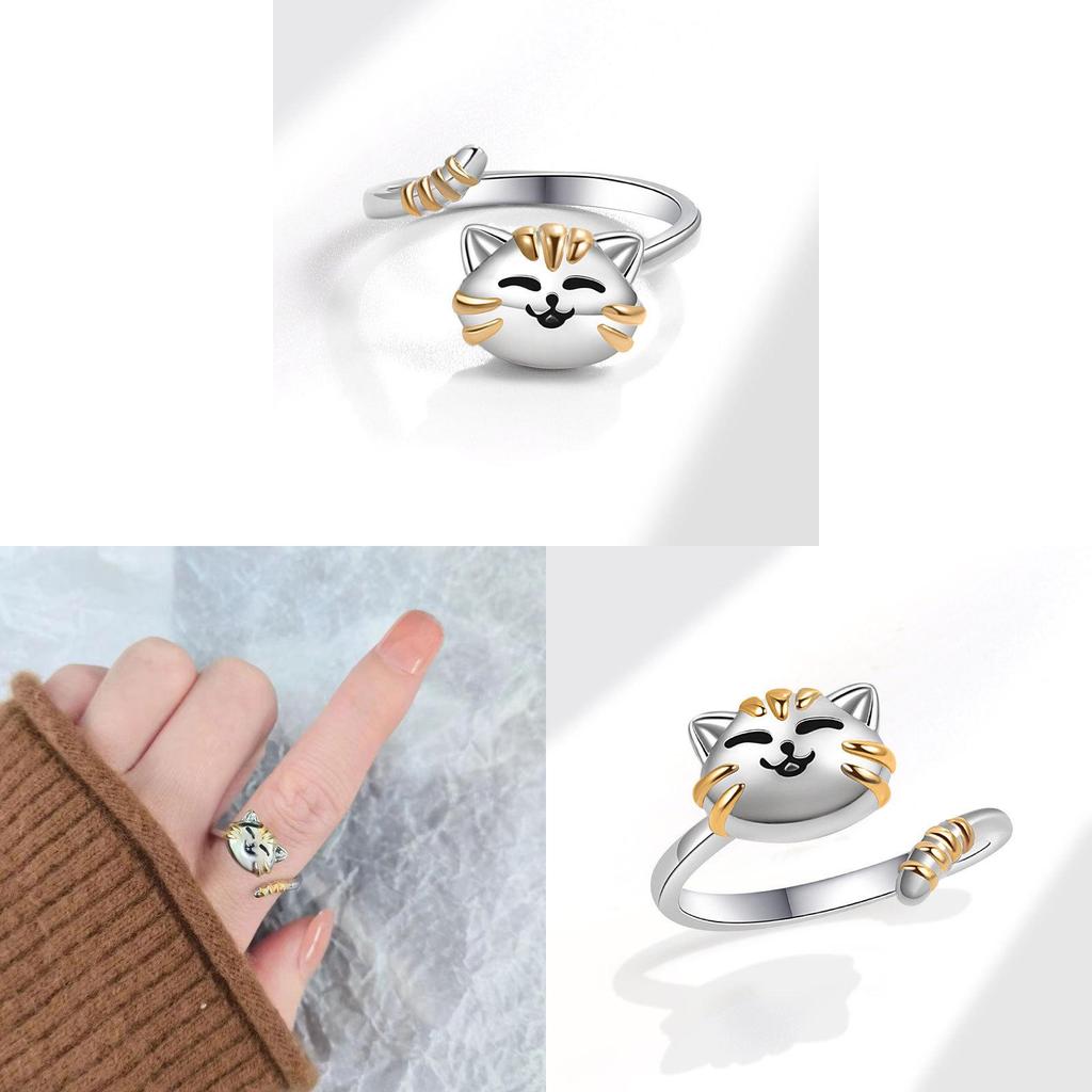 Geometric Cat Stress Relief Adjustable Ring Copper Jewelry For Women