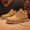 Men's Genuine Leather Outdoor Short Boots, Warm Plus Velvet, Autumn Winter Workwear, Yellow Martin Design.