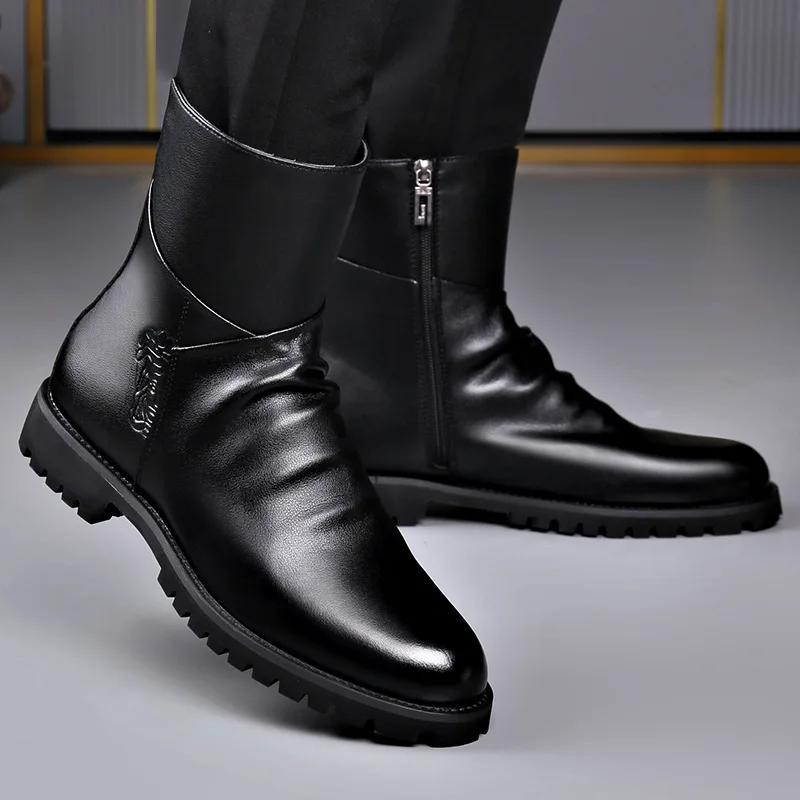 Size 48 Mens Shoes New Designer Ankle Boots for Men Fashion Casual Men Dress Shoes Male Side Zipper Leather Chelsea Boots Botas