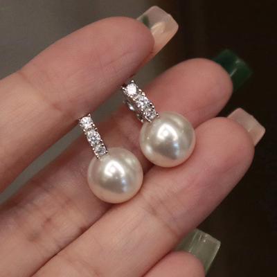 Elegant Lady Delicate Wedding Earrings Simulated Pearl Shiny Zirconia Pendant Jewelry for Engagement Delicate Accessories