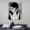 Japanese Horror Anime Girl Tapestry Black White Gothic Art Wall Hanging Polyester Kawaii Room Decor for Bedroom Dorm Aesthetic