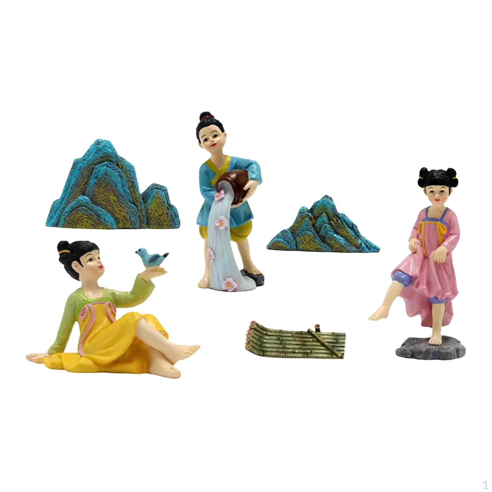 

6x Miniature Garden Figurines Fairy Accessories Sculptures Resin Statue Chinese Style Figures