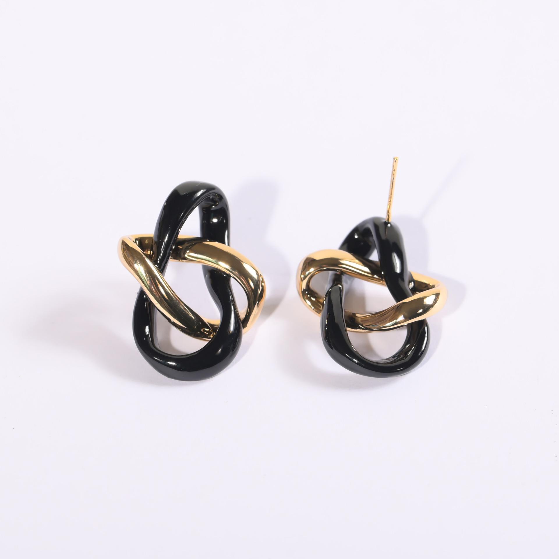 

European and American K-plated real gold drip earrings geometric niche design earrings light luxury Hong Kong style fashion earrings