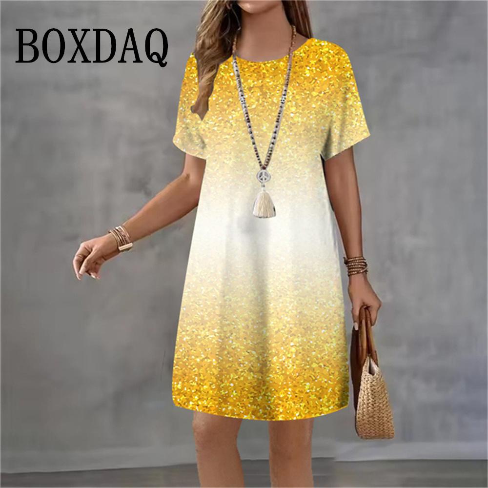 2026 New Summer Dresses Fashion Women Tie Dye Gradient 3D Printed Dress Loose Plus Size Casual Street Short Sleeve A-Line Dress