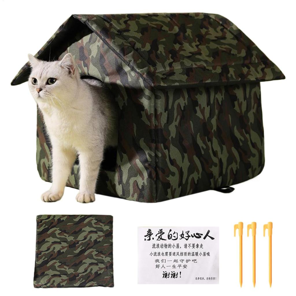 Outdoor Cat House Foldable Weatherproof Outdoor Oxford Cat Shelter Non Slip Bed Tent Hideaway Windproof Condos for Sleeping