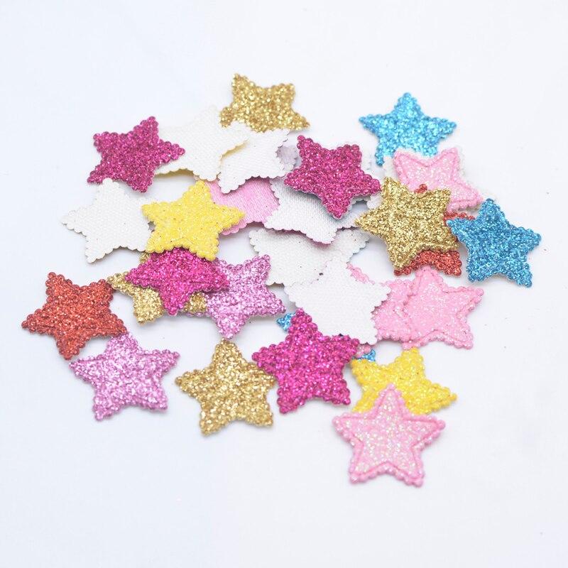100Pcs 20mm Mixed Glitter Leather Star Shape Appliques DIY Crafts Flatback Scrapbooking Ornament Accessories