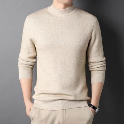 Novo Suéter Masculino Slim-fit de Cor Sólida com Gola Alta Meia-altura para Outono