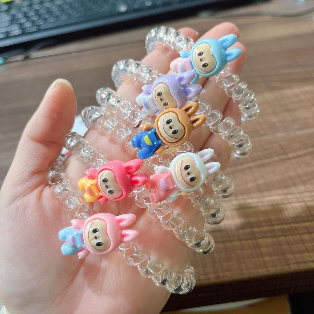 6 szt. Kreskówkowe gumki do włosów Labubu, urocze anime Labubu, damskie elastyczne gumki do włosów, akcesoria do włosów, kucyk, kawaii, dla dziewczynek, prezenty świąteczne