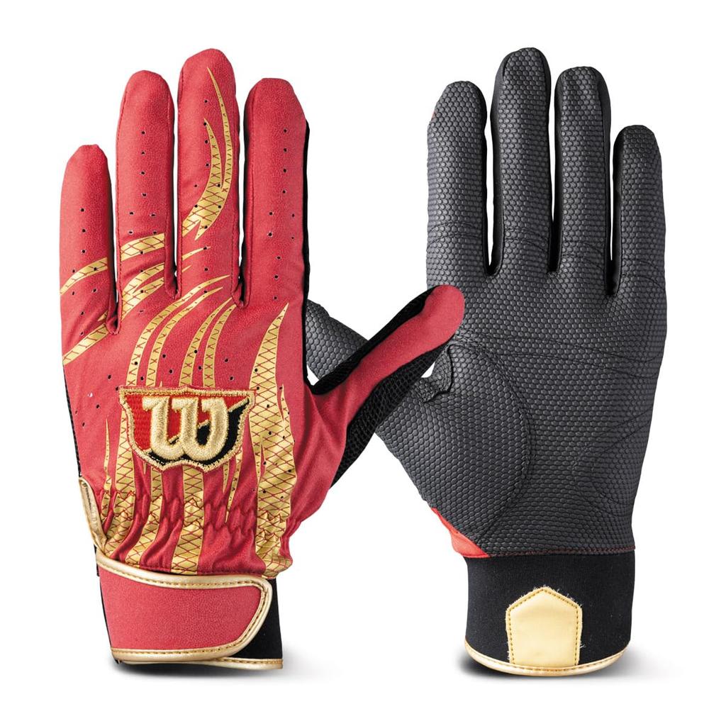 Wilson Batting Glove Size WB5775201M WBG-PRO1, Ambidextrous, Red/Gold, M,