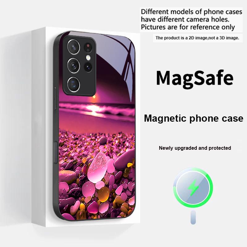 Colorful Stone Seaside For Samsung S 25 S25 Edge S25Ultra S8 9 10 20 S21 Pro S22 Plus S23 FE S24 Ultra Magsafe Glass Phone Case