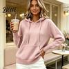 Solid Color Hooded Top Women Knit Hoodie for Fall Winter, Long Sleeve Pullover Sweater Relaxed Fit Hoodies with Front Pocket, Casual Outerwear
