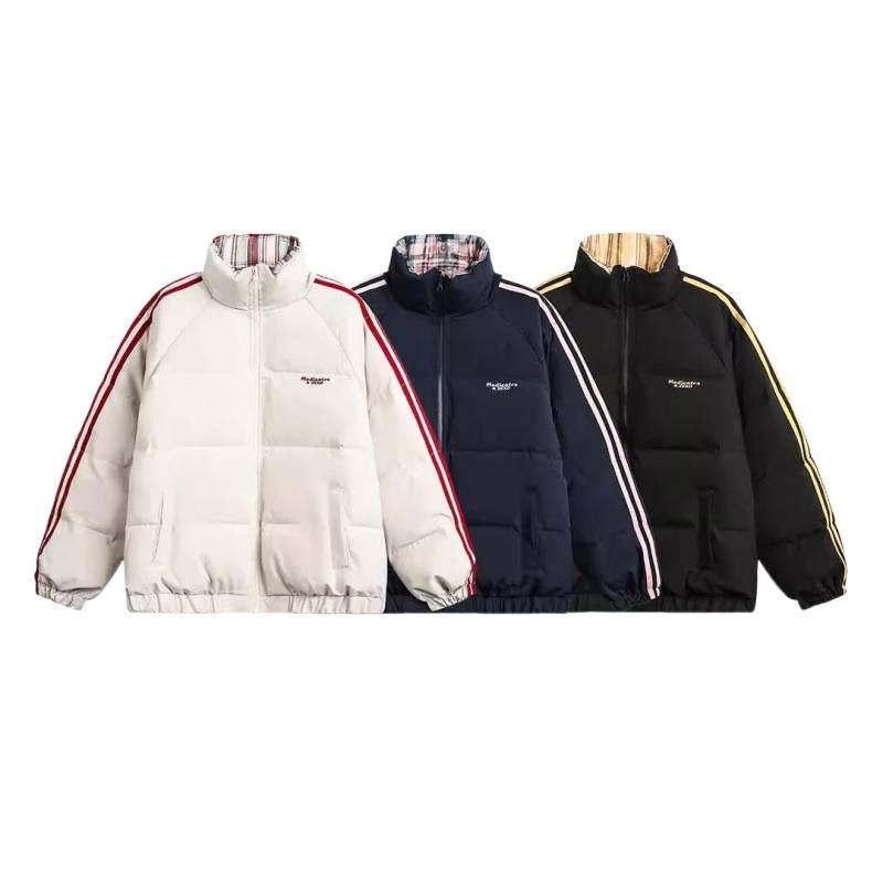 Striped Down Cotton Coat Womens Winter Updated Style Thickened Three-bar Cotton-padded Jacket