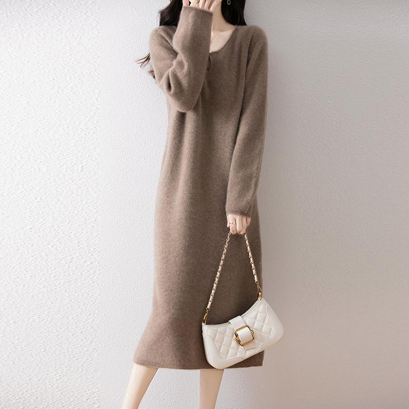 Women Sweater Dress 100% Wool MODERN NEW SAGA O-neck Knit Long Pullover Winter Jumpers Wool Long Dress Female
