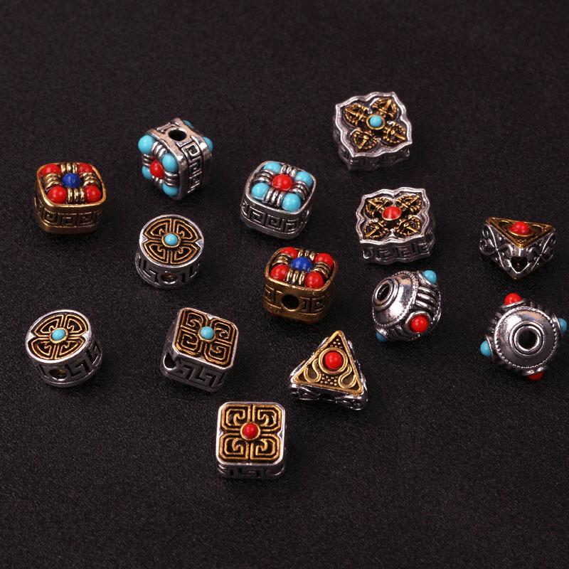 Tibetan Silver Two-Tone Spacer Beads - Antique Gold Meander, Cloud DIY Handmade Jewelry Accessories.