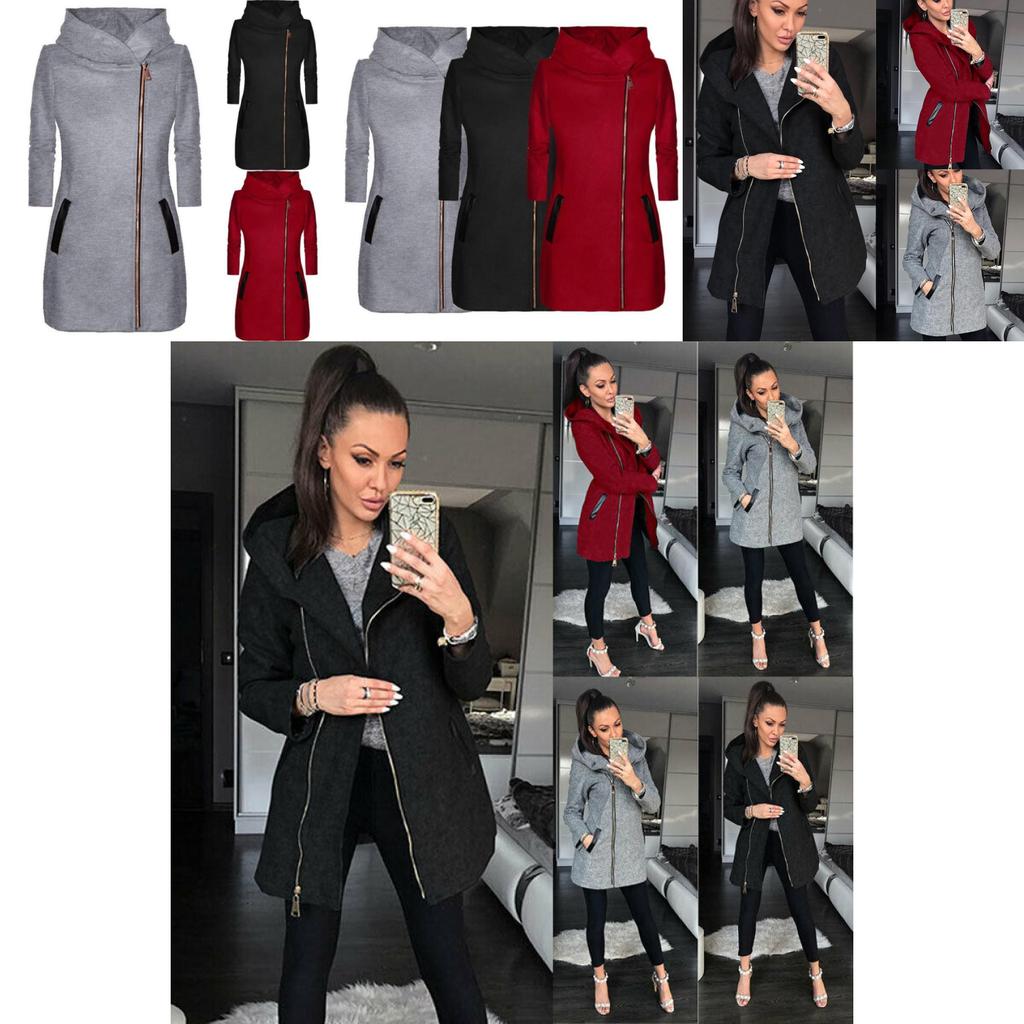 Stylish Women's Autumn Winter Zip Hooded Coat Jacket With Long Sleeve Design For All Occasions