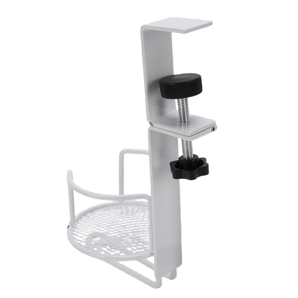 Desk Cup Holder Headphone Hanger Metal 2 in 1 Table Cup Holder Under Desk Headphone Bag Hook for Home Office White