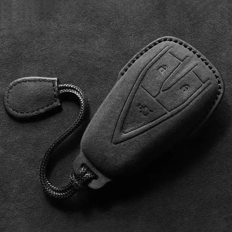 Leather Suede Car Key Case Fob For Changan Cs35 Plus Cs55 Plus Cs75 Plus   Keychain Suede Car Accessories