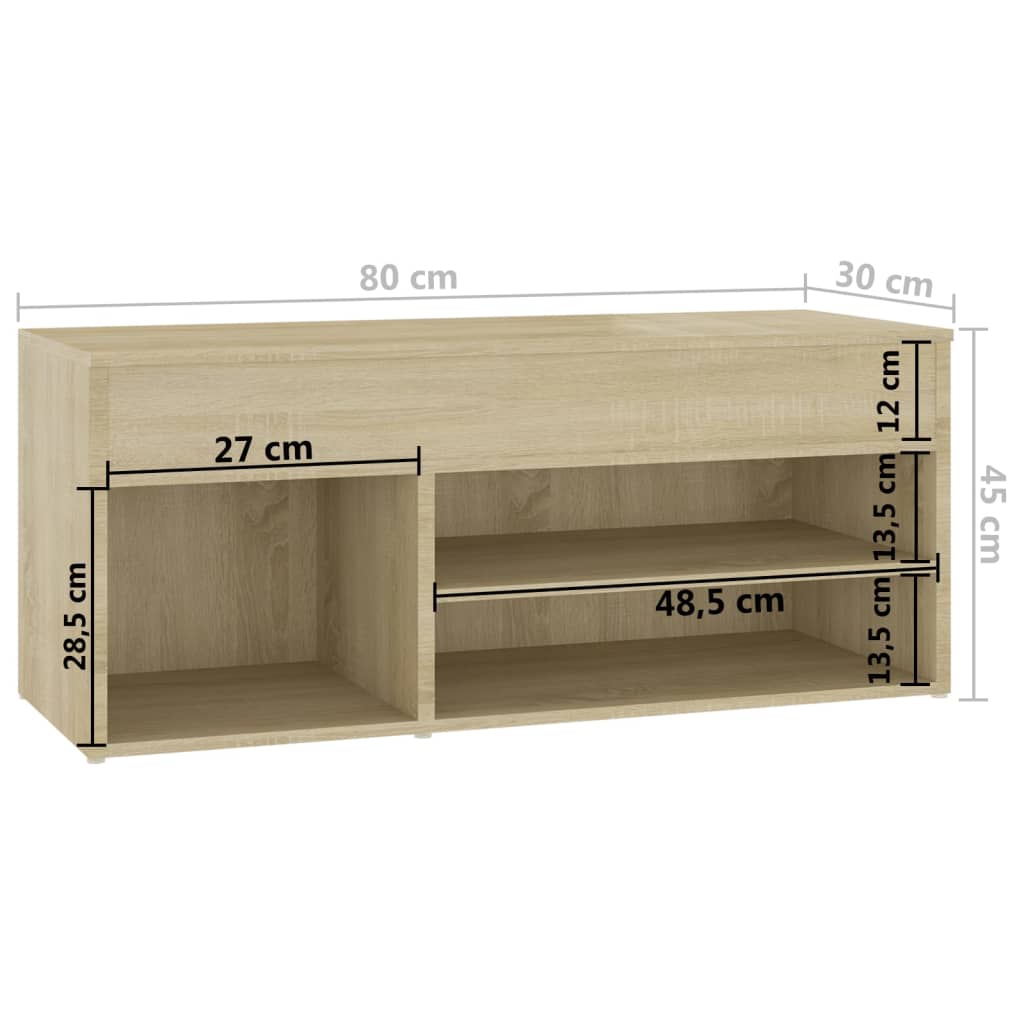 Shoe Bench Sonoma Oak 80 x 30 x 45 cm Wood Based Material