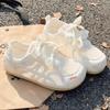 Fashion Women's White Casual Shoes 2025 New Breathable Mesh Fashion Cross Tied Flats Lightweight Comfortable Soft Sole Vulcanized Shoes