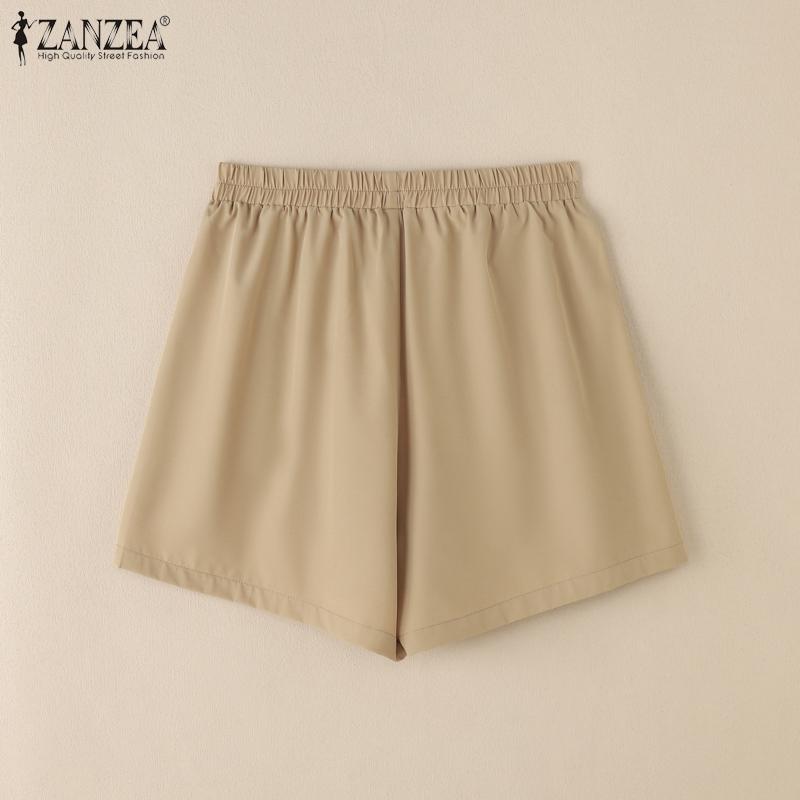 ZANZEA Dámské letní elastické v pase volné ležérní krátké kalhoty